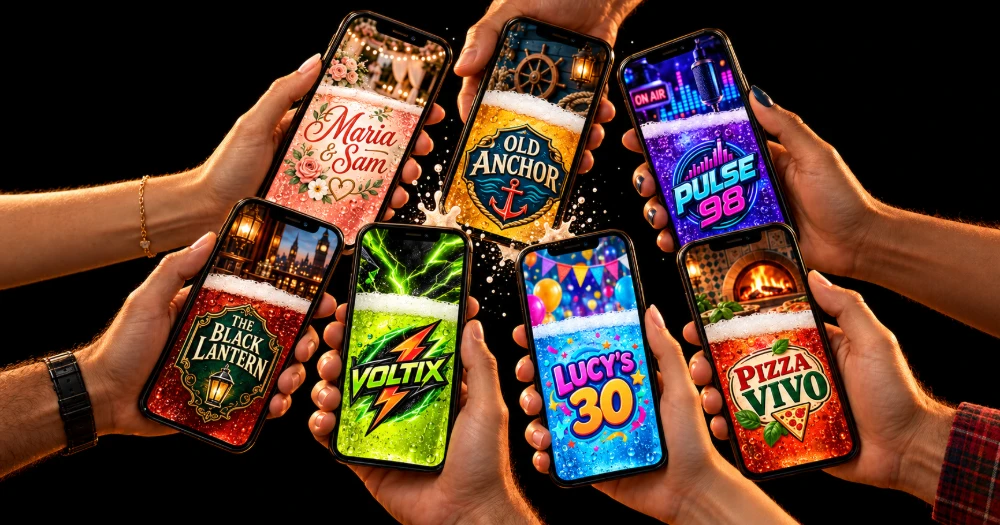Phones filled with branded iBeers at a party